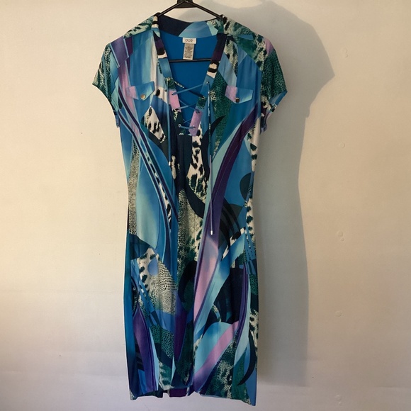 V-Neck, Capped Sleeve, Organic Colored Dress - Picture 1 of 4